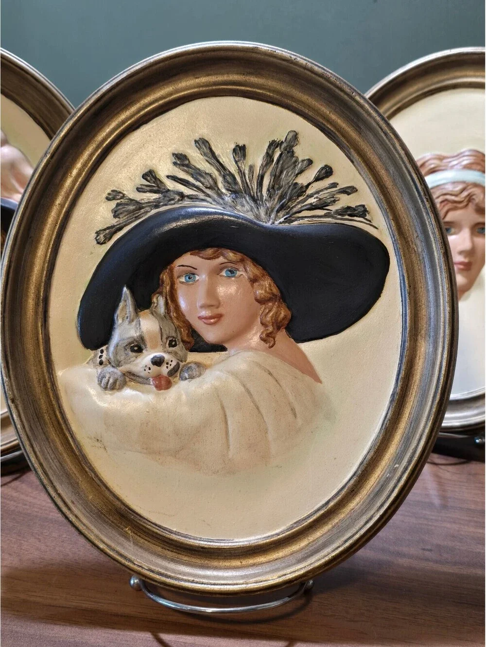 Set of 4 Vintage Duncan Ceramic Erma Gilliland Lady Cameo Oval Plaques